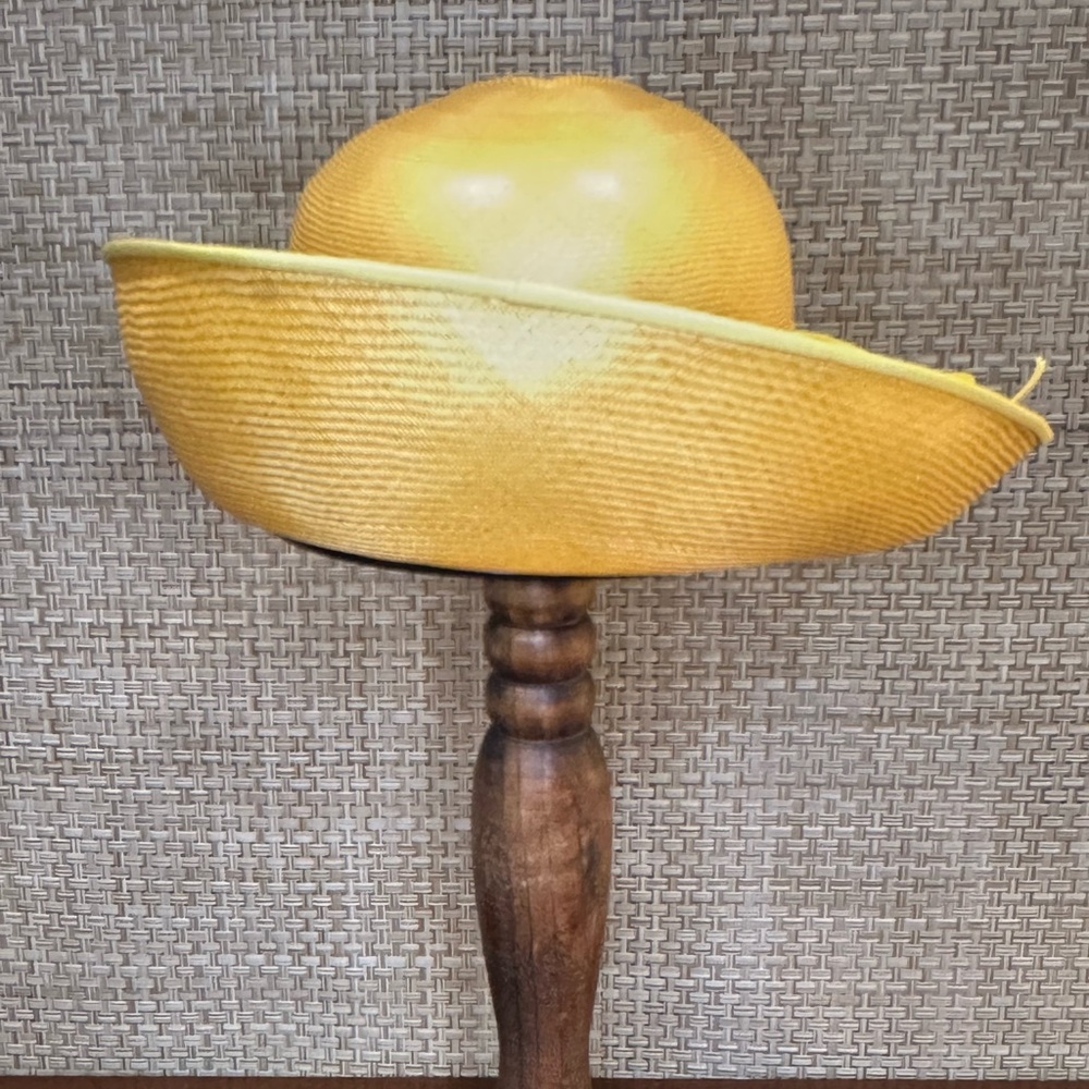 🌟2xHP🌟VTG 1950s-60s Canary Yellow Parasisal Fine Straw Boater Hat by The May Co. - Picture 7 of 12